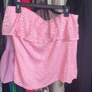 Lilly Pulitzer strapless pink top.